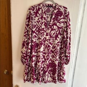 Zara NWT Purple & White Printed Mini Printed Dress Ruffled Hem